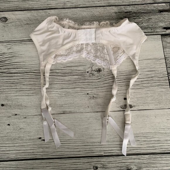 Vintage Garter Belt Med White Lace Adjustable Claws Suspenders Bridal Lingerie - Picture 5 of 10